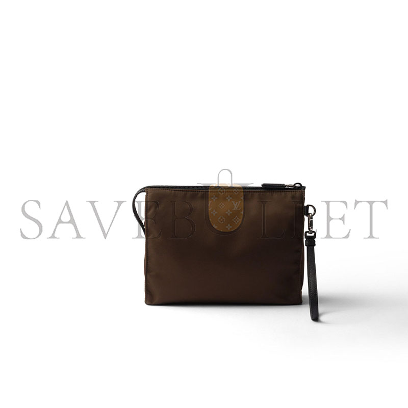 PRADA BROWN RE-NYLON AND SAFFIANO LEATHER NECESSAIRE 2NE789 (22*17*6.5cm)